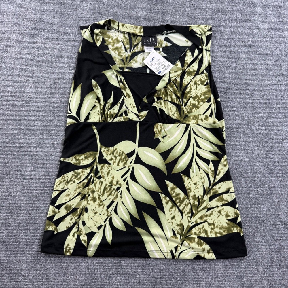 JKLA California Tank Large Green Black Tropical Leaf Print Sleeveless NWT Women